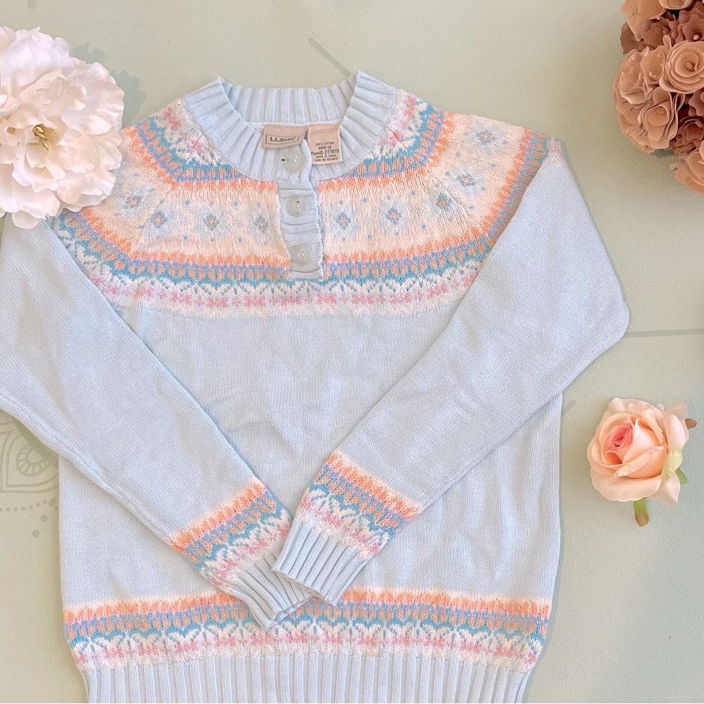 L.L. Bean Girl’s Baby Blue Knit Henley-Style Sweater Sz Medium/10-12 in EUC